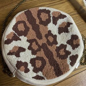 NWT Hand Sewn Leopard Print Beaded Bag Purse